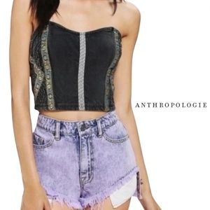 Anthropologie ecoté Bohemian Mineral Wash Metallic Ribbon Cropped Tube Top - L